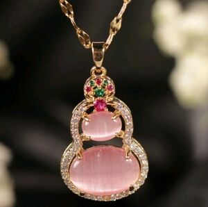 New Elegant Pink and Gold Pendant Necklace Stainless Steel